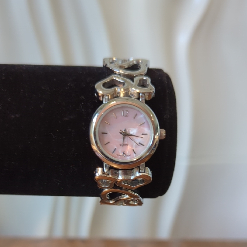 Silver and Pink Chain-Link Bracelet Watch